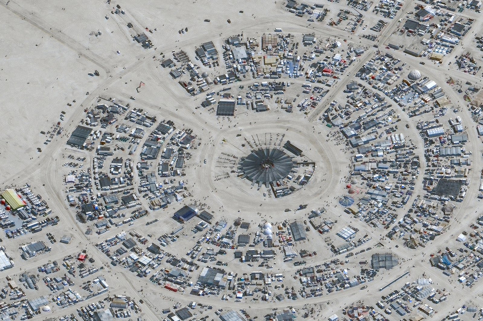 A satellite view of the center camp during the 2023 Burning Man festival, in Black Rock Desert, Nevada, U.S., Aug. 28, 2023. (Reuters)