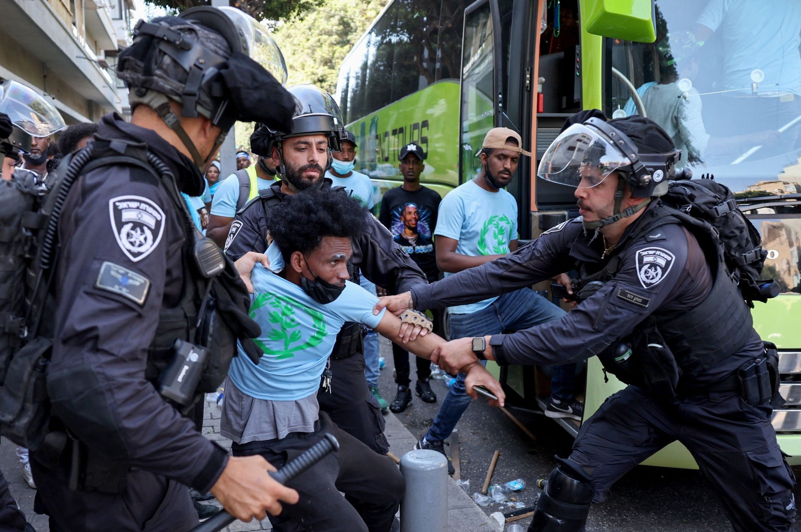 Members of Israel&#039;s security forces clash with Eritrean asylum-seekers protesting in Tel Aviv, Israel, Sept. 2, 2023. (AFP Photo)