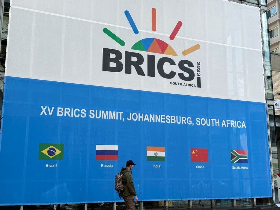 A person walks past the Sandton Convention Centre, which will host the upcoming BRICS Summit, in Johannesburg, South Africa, Aug. 19, 2023. (Reuters Photo)