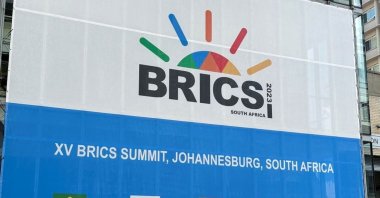 A person walks past the Sandton Convention Centre, which will host the upcoming BRICS Summit, in Johannesburg, South Africa, Aug. 19, 2023. (Reuters Photo)