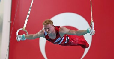 Türkiye's Mehmet Ayberk Koşak in action during the 6th Artistic Gymnastics World Challenge Cup, Mersin, Türkiye, Sept. 3, 2023. (AA Photo)