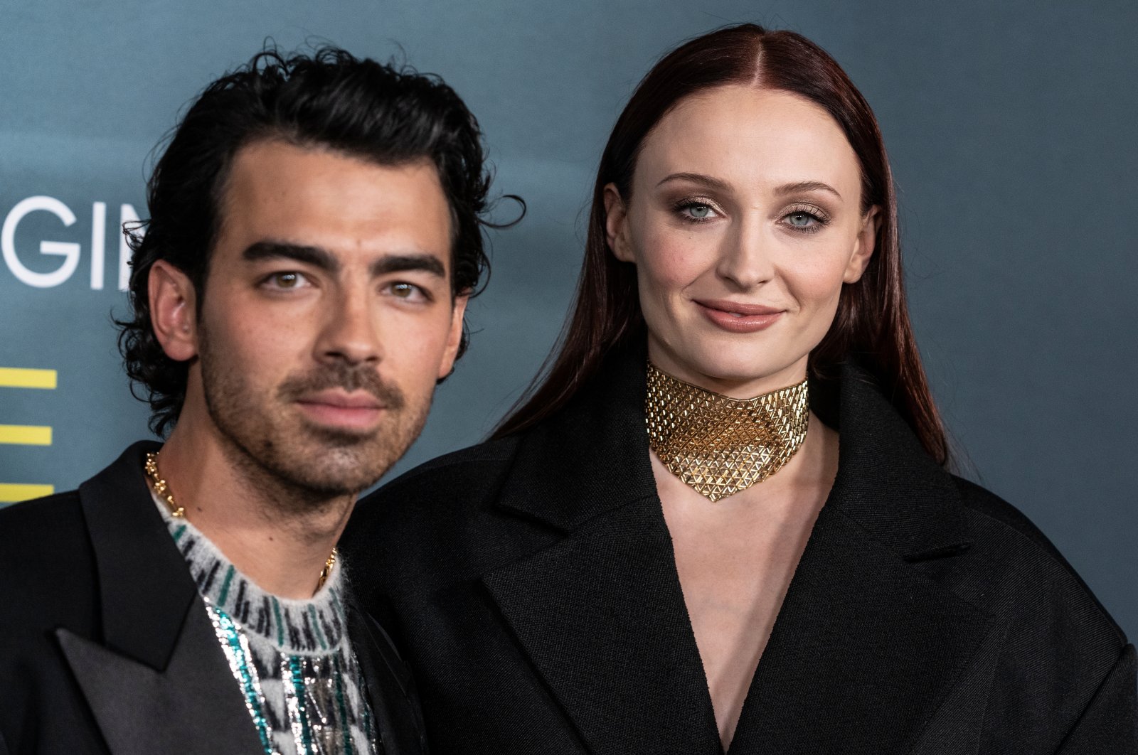 Joe Jonas and Sophie Turner wearing a dress by Louis Vuitton attend &quot;The Staircase&quot; TV show premiere at MoMA, New York, U.S., May 3, 2022. (Shutterstock Photo)