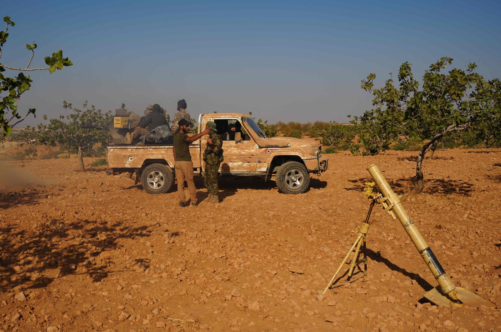 Fighters are positioned on the Mahsali and Arab Hasan front line as they fight with the PKK/YPG, on the outskirts of Manbij, northeastern Syria, Sept. 4, 2023. (AFP Photo)