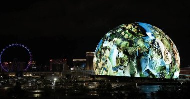 Refik Anadol becomes the first artist to display their work on the Exosphere, the programmable LED exterior of the Sphere, Las Vegas, Nevada, U.S. (Photo courtesy of Sphere Entertainment)