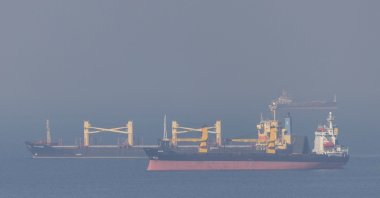 The cargo ship Super Bayern, carrying Ukrainian grain, is seen behind the cargo ship Rider in the Black Sea off Kilyos near Istanbul, Türkiye, Nov. 2, 2022. (Reuters Photo)