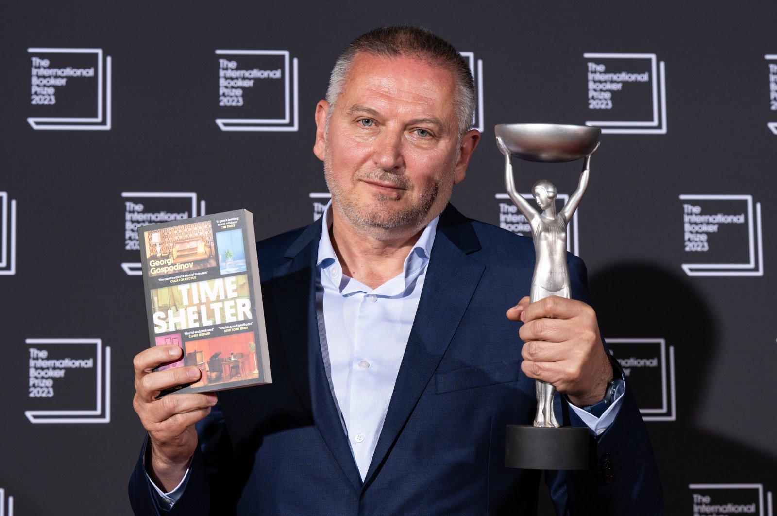Author Georgi Gospodinov is announced as the winner of &quot;The International Booker Prize 2023&quot; at Sky Garden, London, U.K., May 23, 2023. (Getty Images Photo)