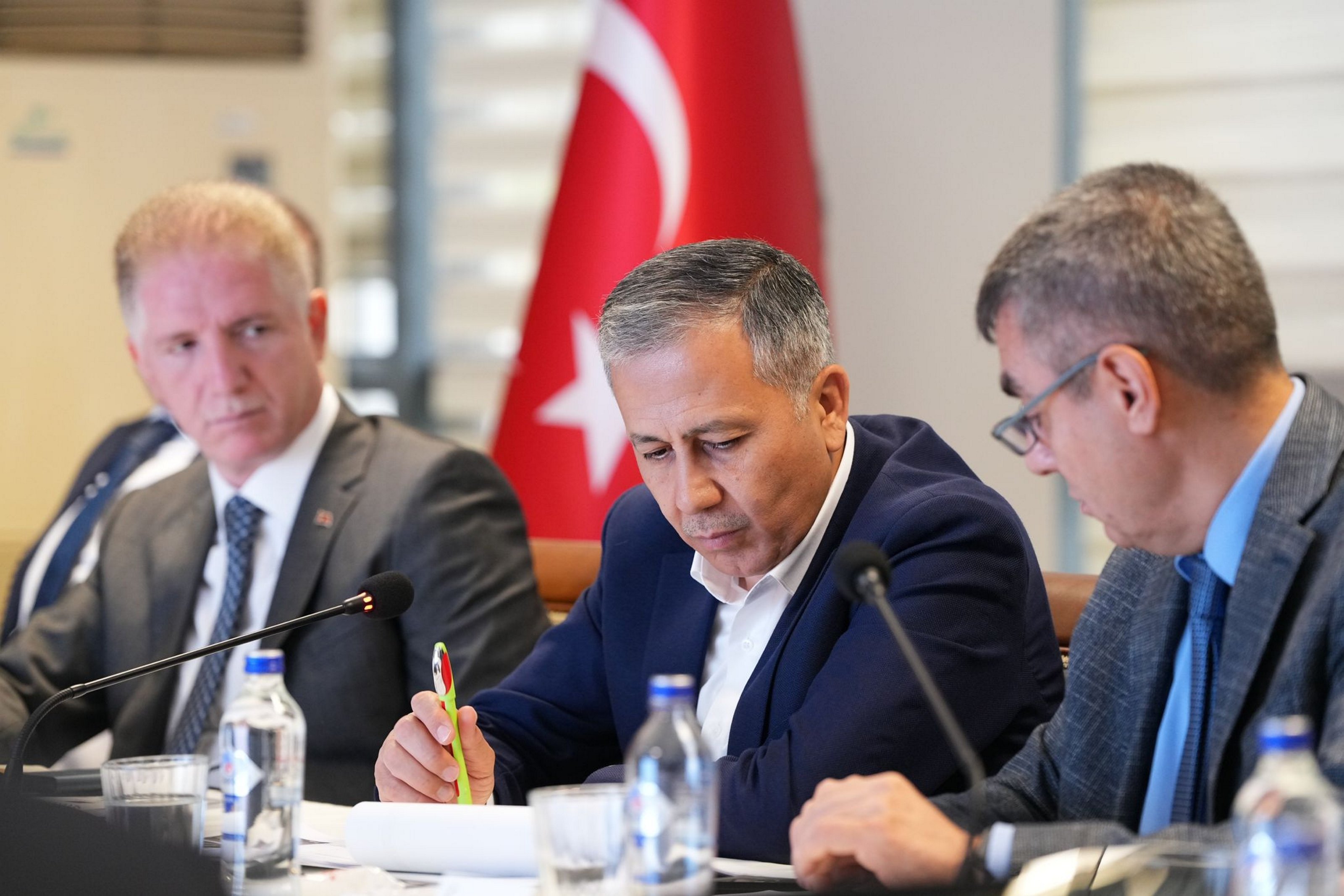 Minister of Interior Ali Yerlikaya (M) is seen in a conference, Istanbul, Türkiye, Sept. 05, 2023. (AA Photo) 