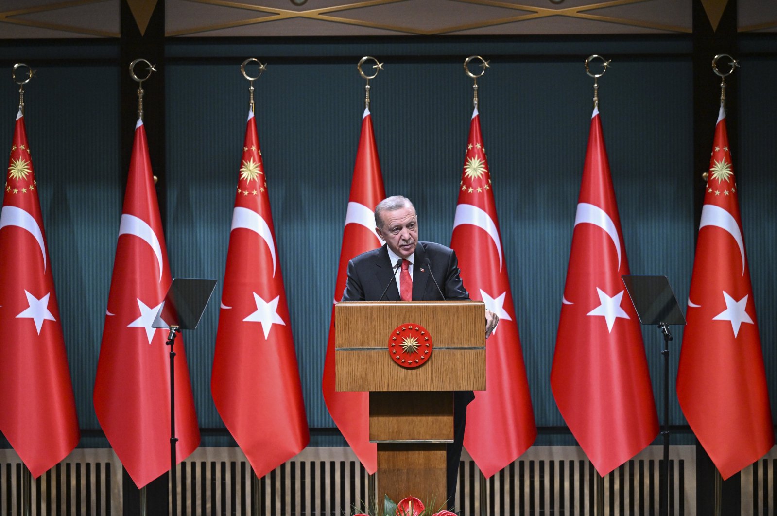 President Recep Tayyip Erdoğan speaks following a Cabinet meeting in Ankara, Türkiye, Aug. 21, 2023. (AA File Photo)