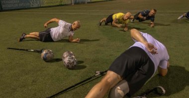 Ukrainian amputee soldiers attend a football training session, Kyiv, Ukraine, Aug. 31, 2023. (AFP Photo)