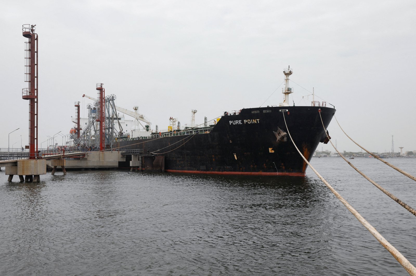 Russian oil cargo Pure Point, carrying crude oil, is seen anchored at the port in Karachi, Pakistan, June 13, 2023. (Reuters Photo)