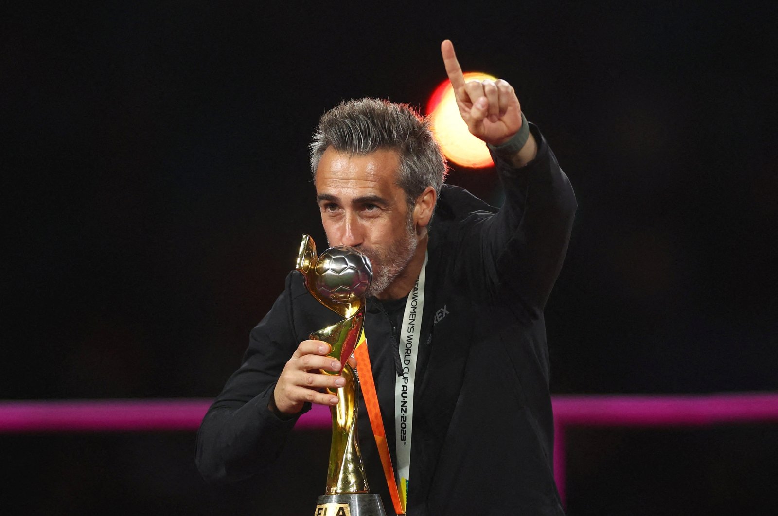 Spain coach Jorge Vilda celebrates with the trophy after winning the Women&#039;s World Cup at the Stadium Australia, Sydney, Australia, Aug. 20, 2023. (Reuters Photo)