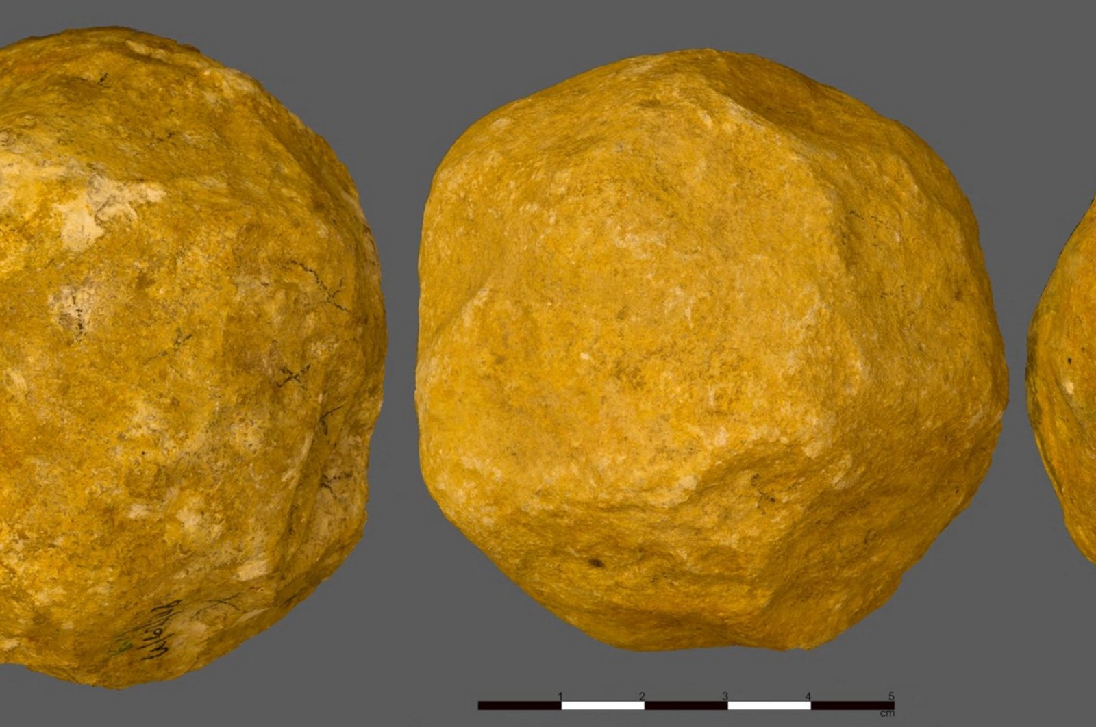 This handout image shows three limestone spheroids from the &#039;Ubeidiya Stone Age archaeological site in Israel, Sept. 6, 2023. (AFP Photo)