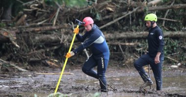 A rescue team conducts search operations after a flood in Kırklareli, Türkiye, Sept. 7, 2023. (AA Photo)