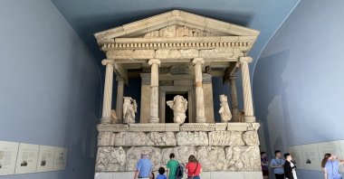 A view of the Nereid Monument taken from the ancient city of Xanthos (modern day Antalya, Türkiye), at the British Museum in London, U.K., Sept. 5, 2023. (AA Photo)