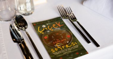 The menu card of the "Dinner of Flowers" organized by Hungarian chef Agnes Toth, Istanbul, Türkiye, Sept. 6, 2023. (Photo by Emre Topdemir)