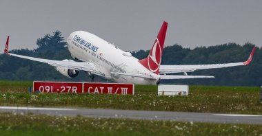 A Turkish Airlines plane is seen taking off from Hannover Airport, Germany, Aug. 31, 2023. (Reuters Photo)