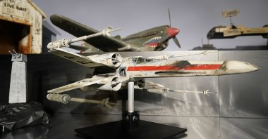 A miniature model called &quot;Red Leader&quot;, a X-wing starfighter from the 1977 film, Star War, Episode IV, A New Hope, on display at Heritage Auctions, in Irving, Texas, U.S., Aug. 30, 2023. (AP Photo)