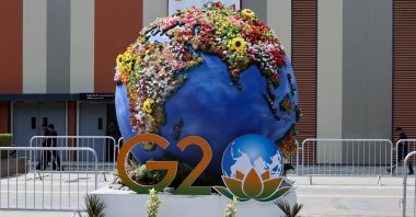 The G20 logo is shown ahead of G20 Summit, in New Delhi, India, September 8, 2023. REUTERS/Anushree Fadnavis