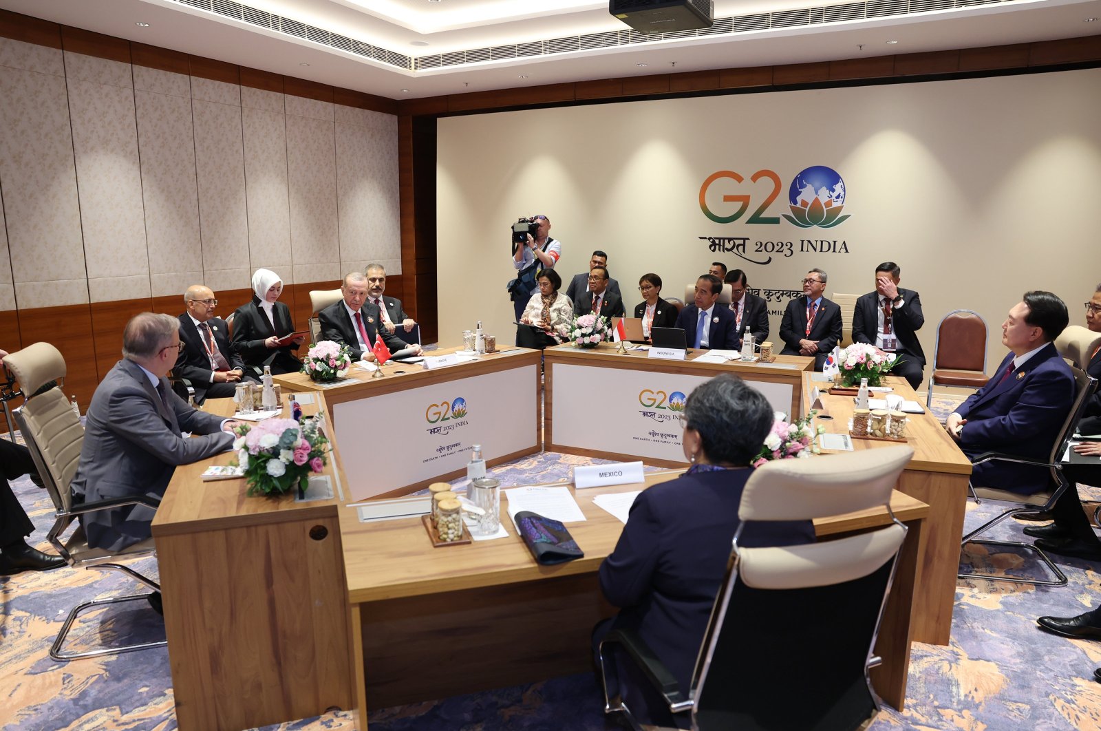 President Recep Tayyip Erdoğan, leaders of MIKTA member-states hold a meeting in New Delhi, India, Saturday, Sept. 9, 2023. (AA Photo)