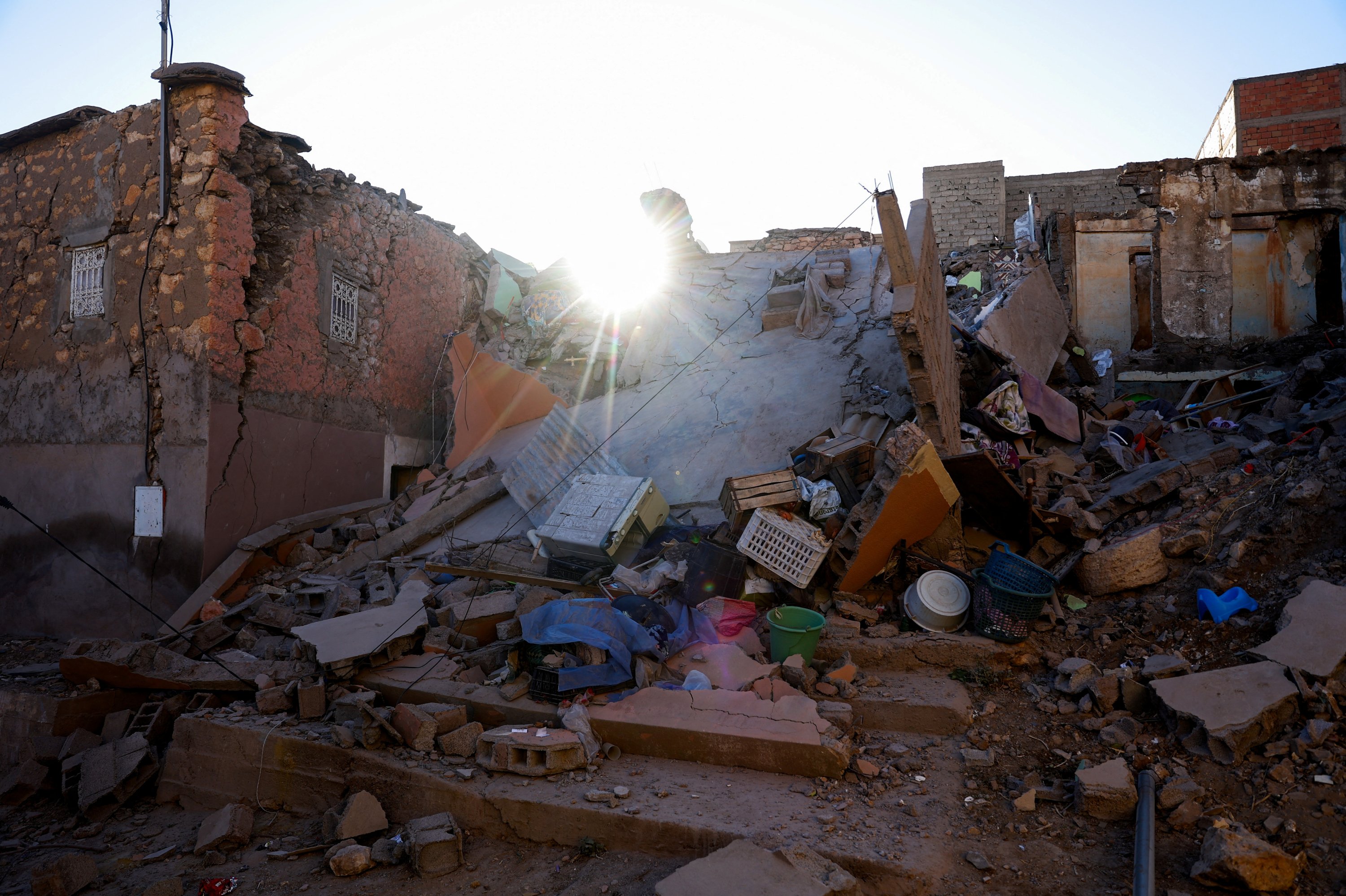 A view shows damaged buildings and debris, in the aftermath of a deadly earthquake in Moulay Brahim, Morocco, Sept. 10, 2023. (Reuters Photo)