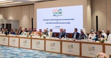 Leaders attend the India-Middle East-Europe Economic Corridor meeting on the sidelines of the G-20 Summit in New Delhi, India, Sept. 9, 2023. (EPA Photo)