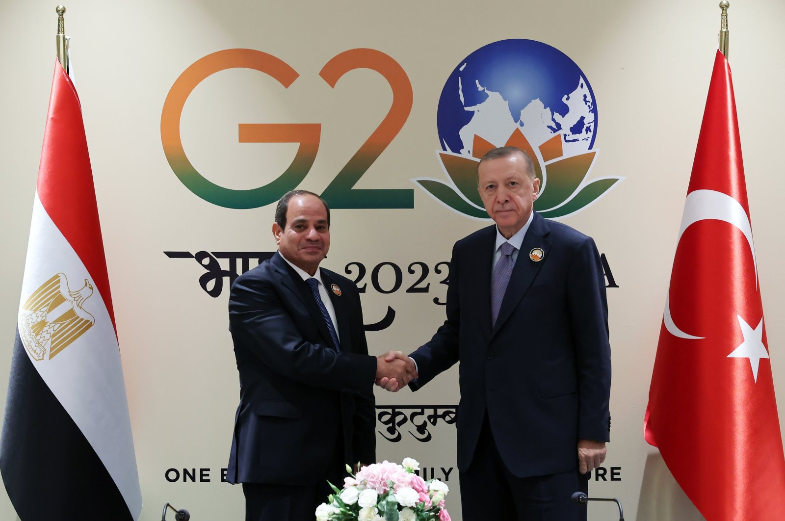 President Recep Tayyip Erdoğan and his Egyptian counterpart Abdel-Fattah el-Sissi met on the sidelines of the G-20 leaders summit in the Indian capital New Delhi, Sept. 10, 2023 (AA Photo)