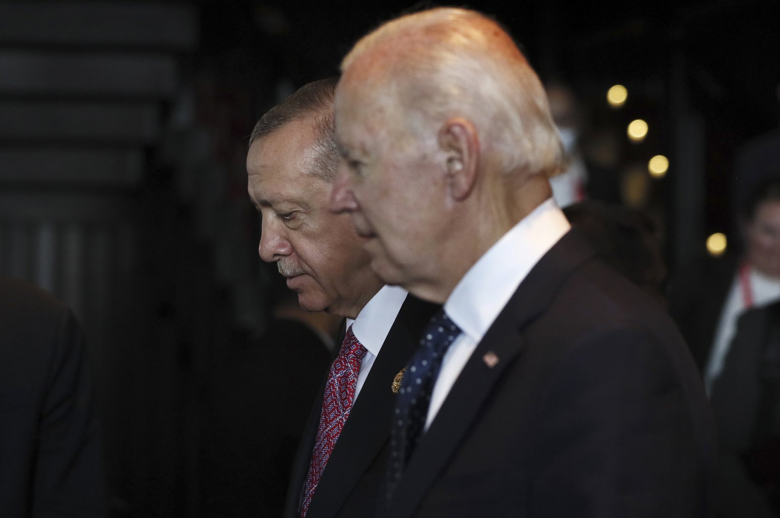 President Recep Tayyip Erdoğan and his U.S. counterpart Joe Biden (R) walk side by side during the G-20 leaders&#039; summit in Nusa Dua, Bali, Indonesia, Nov. 15, 2022. (AP File Photo)