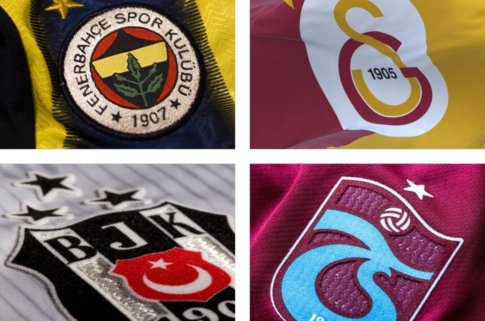 This photo combinations show the logos of Turkish football&#039;s Big Four – Fenerbahçe, Galatasaray, Beşiktaş and Trabzonspor