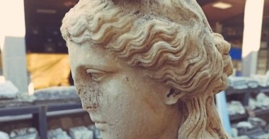 A 1,800-year-old water nymph statue has been unearthed during excavations in the ancient city of Amastris, Amasya, northern Türkiye, Sept. 8, 2023. (DHA Photo)