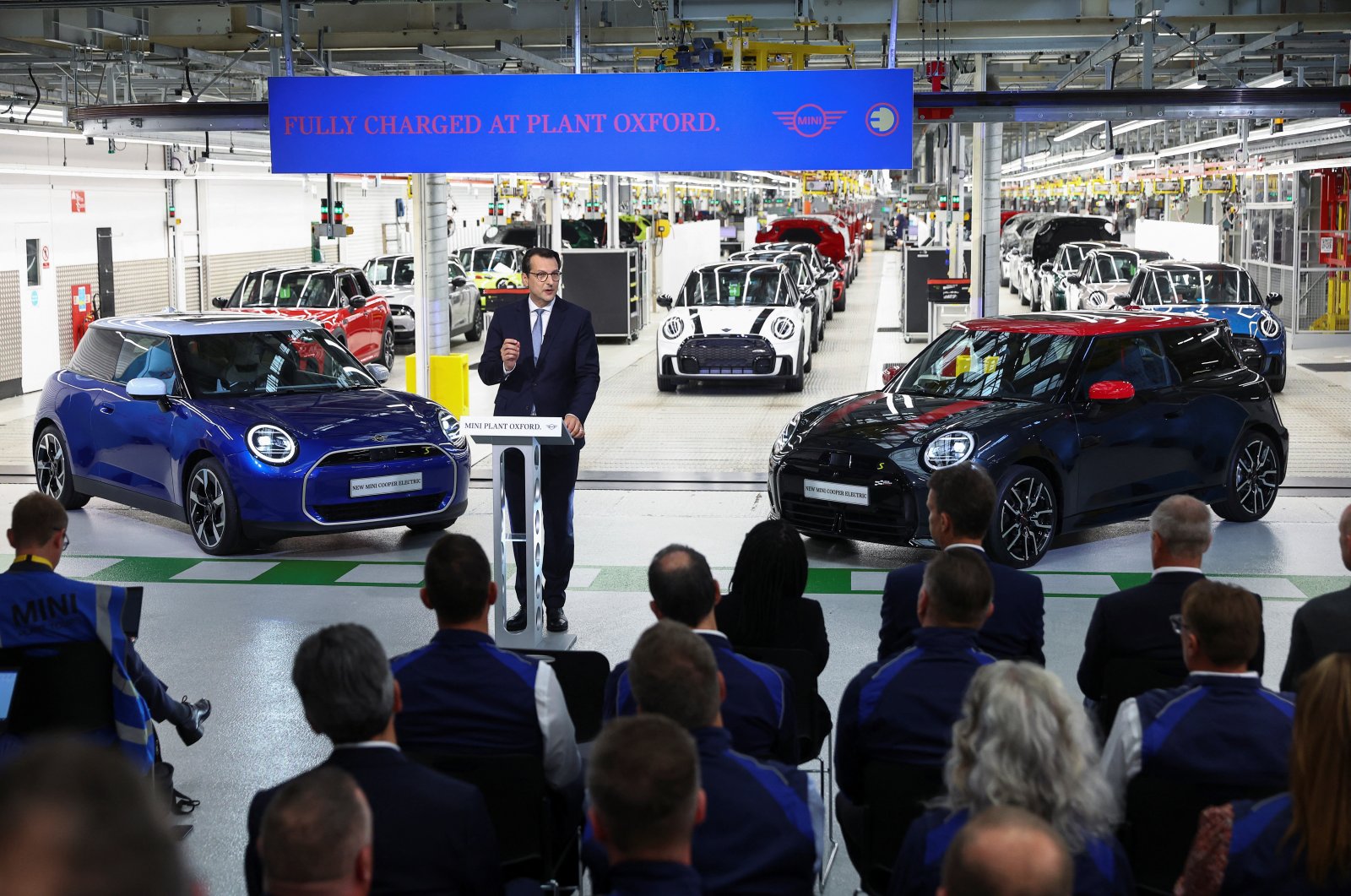 Milan Nedeljkovic, Member of the Board of Management of BMW AG responsible for production speaks at a press conference, on the BMW Group&#039;s investment for the Mini production in the U.K., at the MINI plant in Oxford, United Kingdom, Sept. 11, 2023. (Reuters Photo)