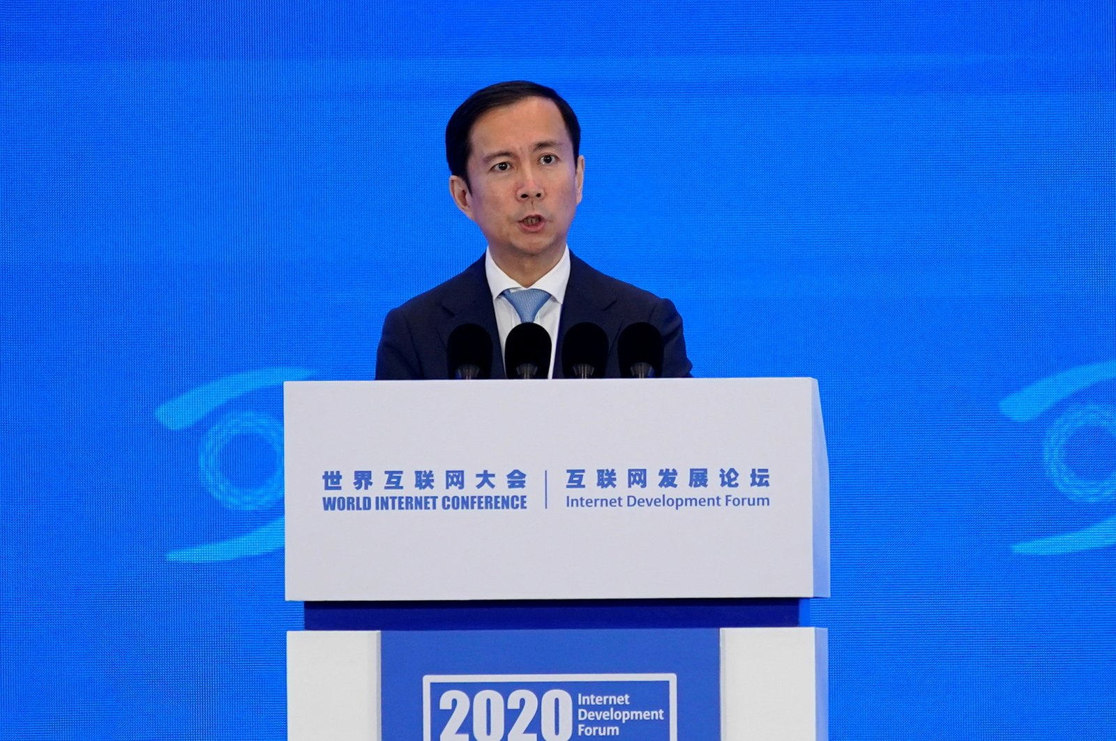 Alibaba Group CEO Daniel Zhang speaks at the World Internet Conference (WIC) in Wuzhen, Zhejiang province, China, Nov. 23, 2020. (Reuters Photo)