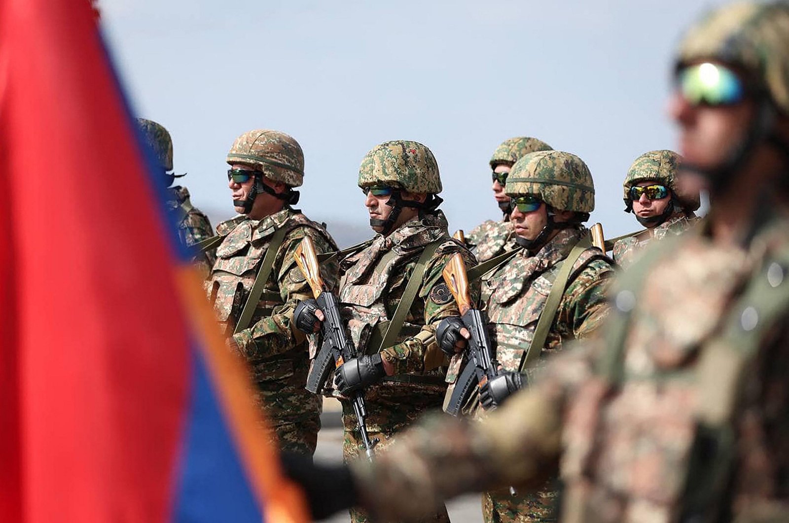 Armenian servicemen attend the opening ceremony of the Eagle Partner 2023 Armenia-US joint drills at Zar Training Center outside Ashtarak. (Photo by Handout / Armenian Defense Ministry via AFP)