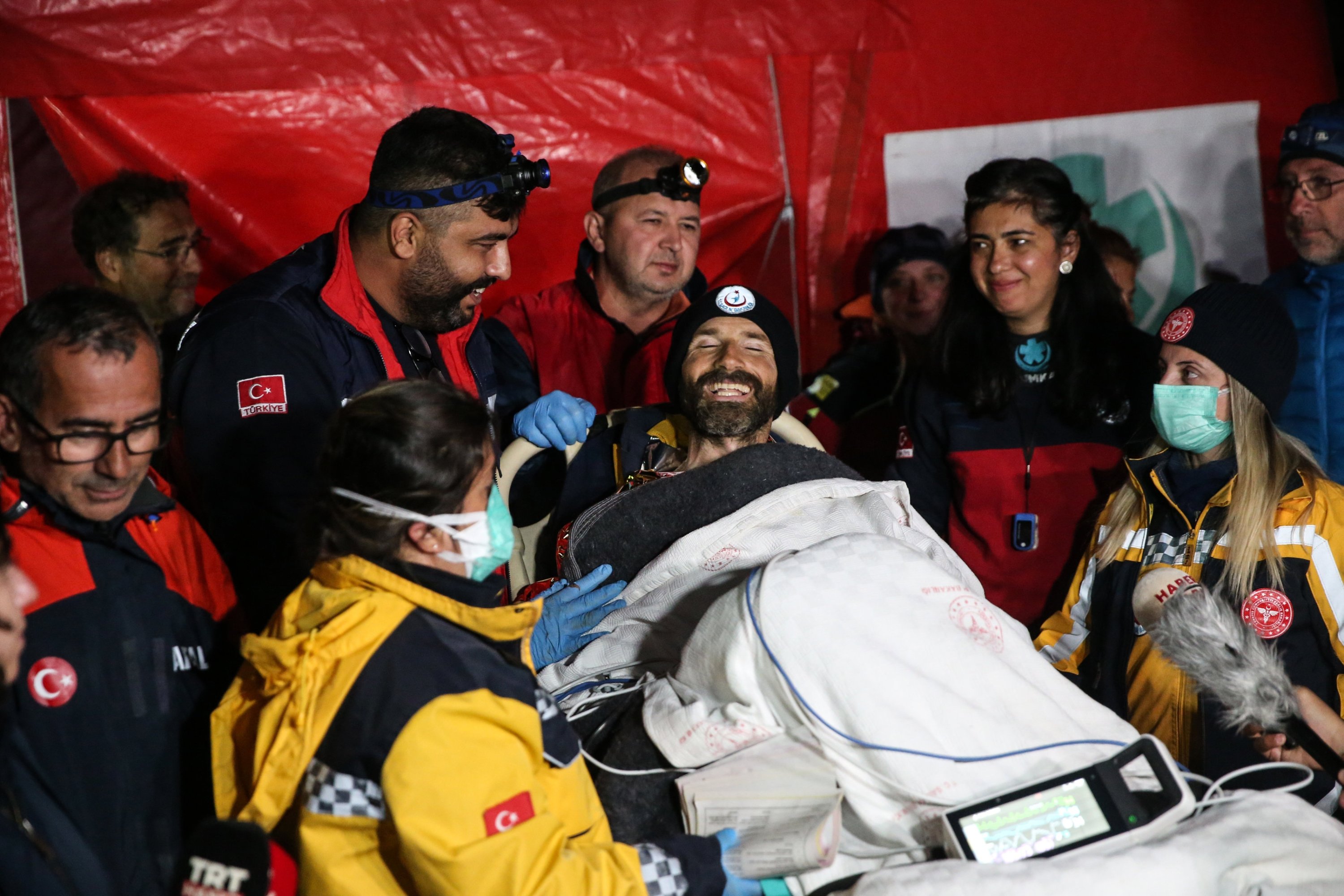 Rescued U.S. caver Mark Dickey smiles on his rescue from Morca Cave, Mersin, Türkiye, Sept. 12, 2023. (AA Photo)