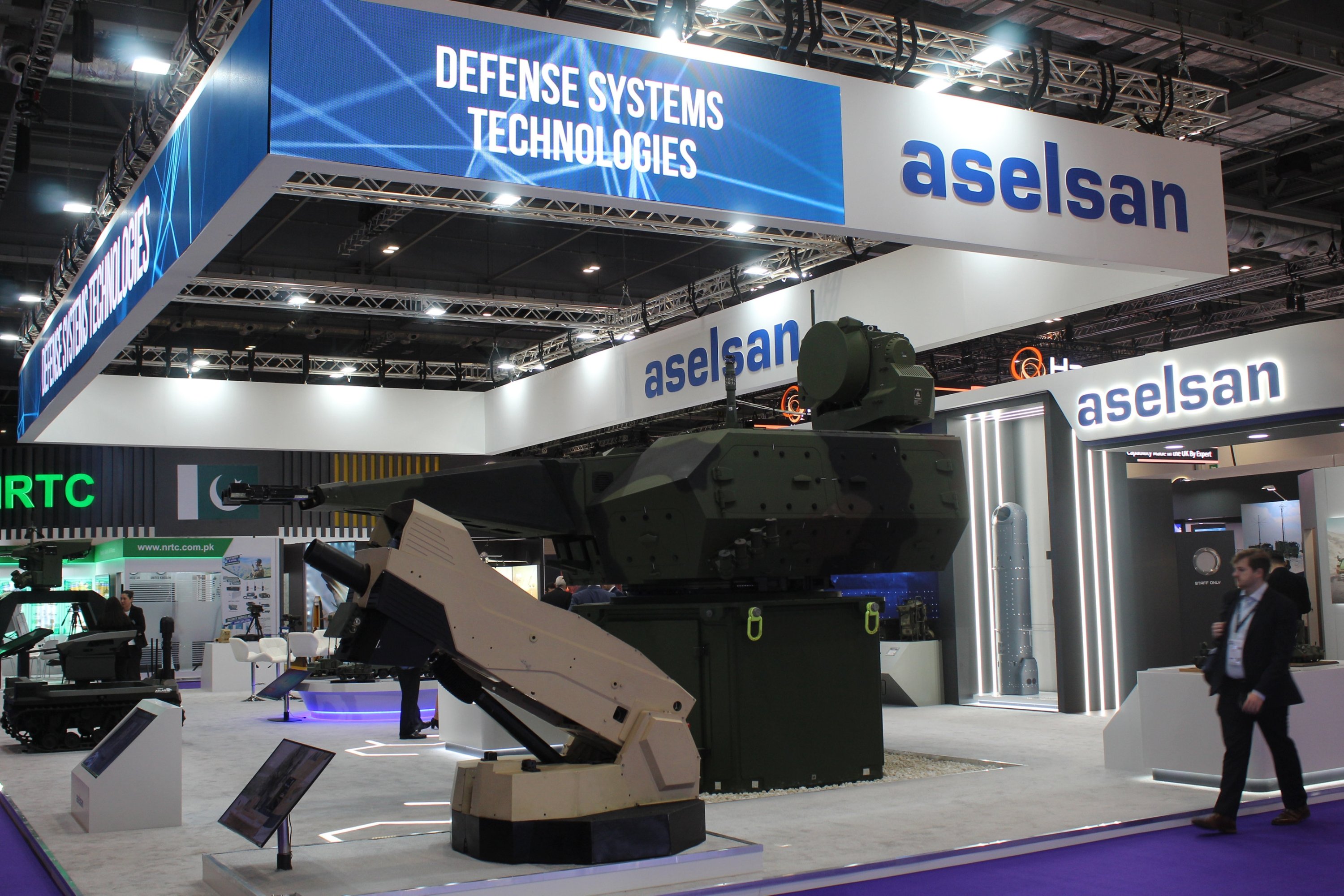 Aselsan's booth at the Defense and Security Equipment International (DSEI) exhibition in London, U.K., Sept. 12, 2023. (AA Photo)