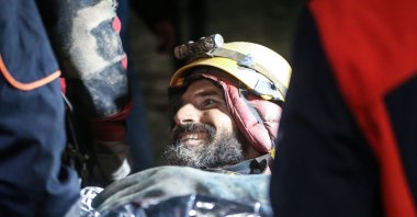 American mountaineer Mark Dickey is rescued from Morca Cave from a depth of approximately 1,276 meters (4,186 feet), Mersin, Türkiye, Sept. 12, 2023. (AA Photo)