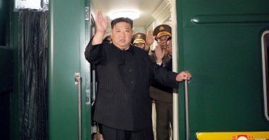 North Korean leader Kim Jong Un waves from a private train as he departs Pyongyang, North Korea, Sept. 10, 2023. (Reuters Photo)