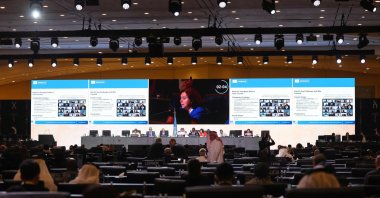 Delegates attend the UNESCO Extended 45th session of the World Heritage Committee at the al-Murabba Palace in Riyadh, Saudi Arabia, Sept. 10, 2023. (AFP Photo)