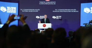 President Recep Tayyip Erdoğan speaks at the symposium in the capital Ankara, Türkiye, Sept. 12, 2023. (AA Photo)