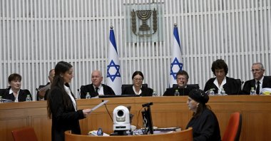 An Israeli Supreme Court bench hears petitions against Prime Minister Benjamin Netanyahu&#039;s contentious judicial overhaul, Israel, Sept. 12, 2023. (AP Photo)