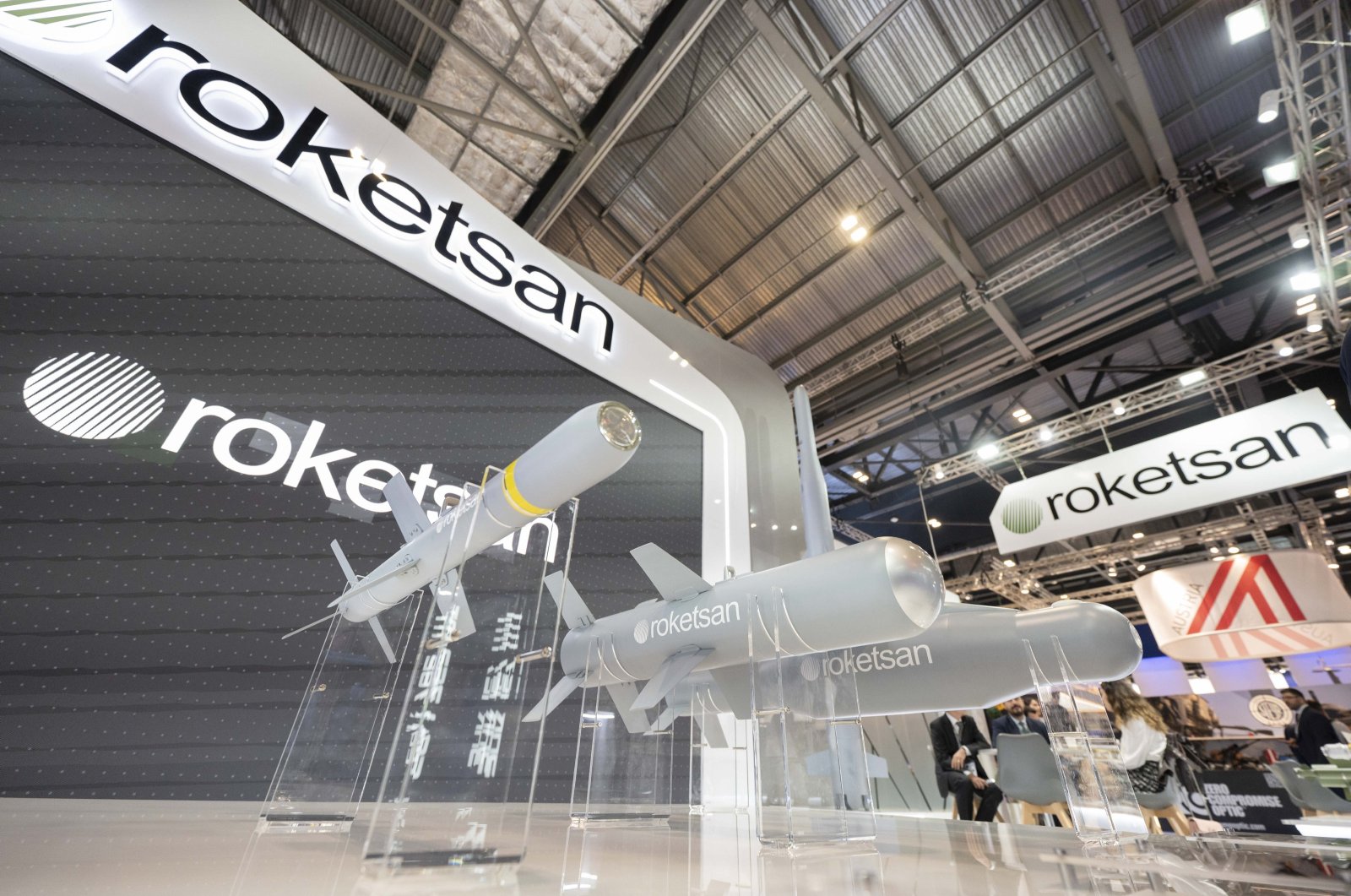 Roketsan&#039;s booth at the Defense and Security Equipment International (DSEI) exhibition in London, U.K., Sept. 12, 2023. (AA Photo)