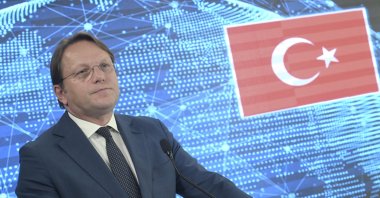 EU Commissioner Oliver Varhelyi holds a press conference after signing the Digital Europe Program and the Single Market Program with Turkish Industry and Technology Minister Fatih Kacır in the capital Ankara, Türkiye, Sept. 7, 2023. (AA Photo)