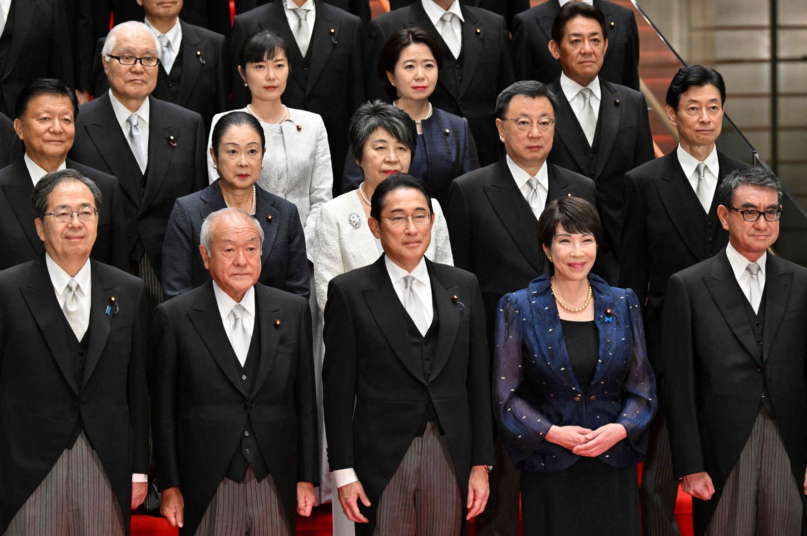 Japan&#039;s Prime Minister Fumio Kishida (C) and his new Cabinet pose for a photo at the prime minister&#039;s official residence in Tokyo, Japan, Sept. 13, 2023. (AFP Photo)