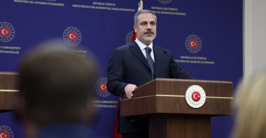 Foreign Minister Hakan Fidan delivers a speech during a news conference in Ankara, Türkiye, Sept. 13, 2023. (AA Photo)