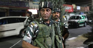 Indian paramilitary and police men on guard in Srinagar, Jammu and Kashmir, India, Sept. 13, 2023. (EPA Photo)
