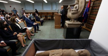 FILE PHOTO: Ricky Patel, the Acting Special Agent-in-Charge of the New York Field Office of the Department of Homeland Security, delivers remarks during an announcement of the repatriation and return to Cambodia of 30 Cambodian antiquities sold to U.S. Attorney’s Office in Manhattan, New York City, U.S., Aug. 8, 2022. (Reuters Photo)