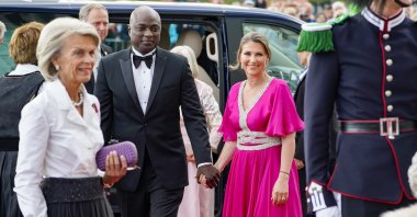 Norway&#039;s Princess Martha Louise and her fiance Durek Verrett arrive at the government&#039;s party event in connection with Princess Ingrid Alexandra&#039;s 18th birthday, which is held at Deichman Bjoervika, Oslo&#039;s main library, Norway, June 16, 2022. (AP Photo)
