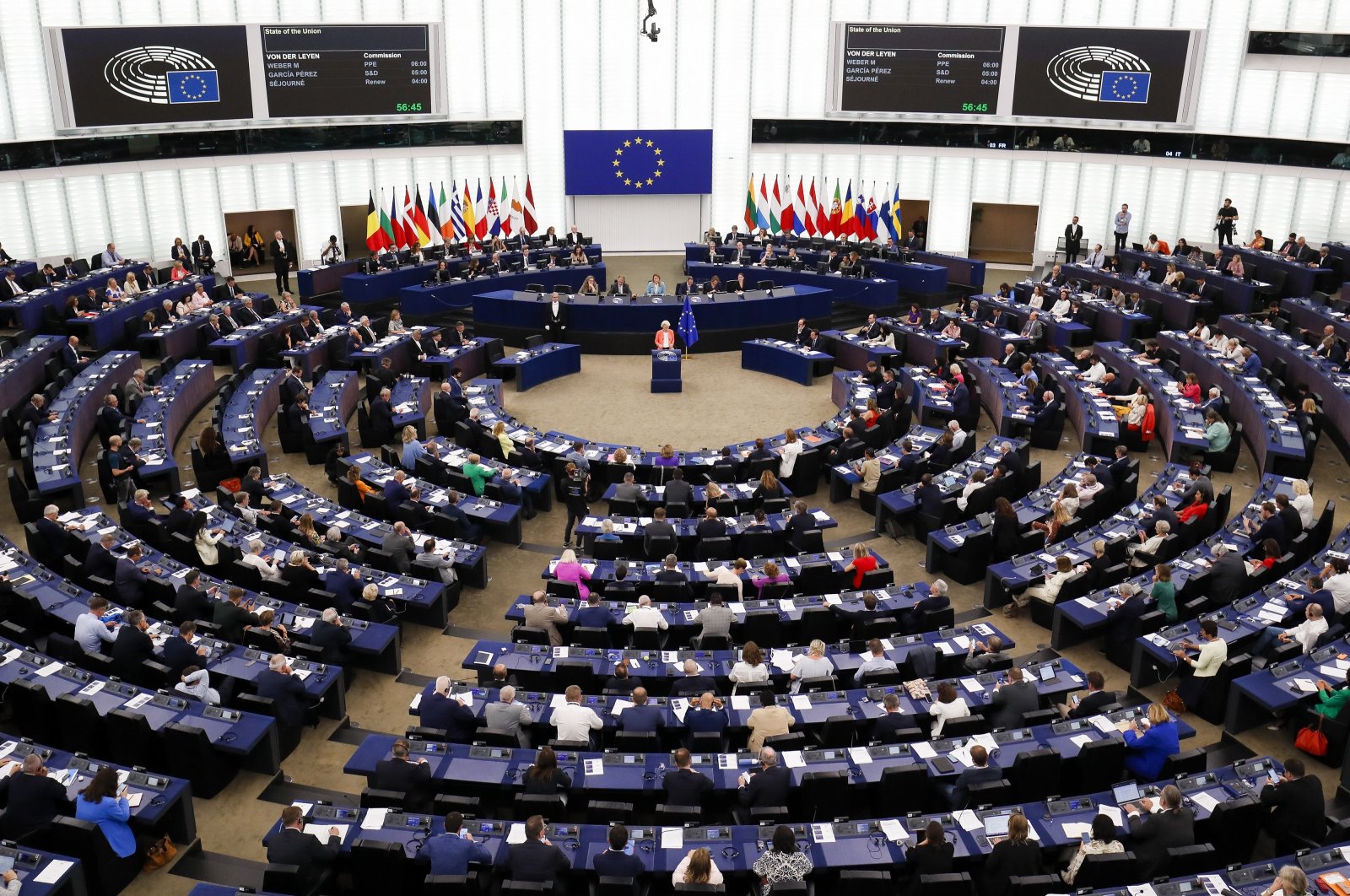 A view of the European Parliament as European Commission President Ursula von der Leyen speaks, in Strasbourg, France, Sept. 13, 2023. (EPA Photo)