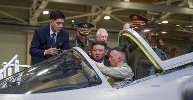 North Korean leader Kim Jong Un (C) visits a Russian aircraft plant that builds fighter jets, Komsomolsk-on-Amur, Russia, Sept. 15, 2023. (EPA Photo)