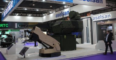Defense products of Turkish manufacturer Aselsan on display at the Defence and Security Equipment International (DSEI), in London, U.K., Sept. 12, 2023. (AA Photo)