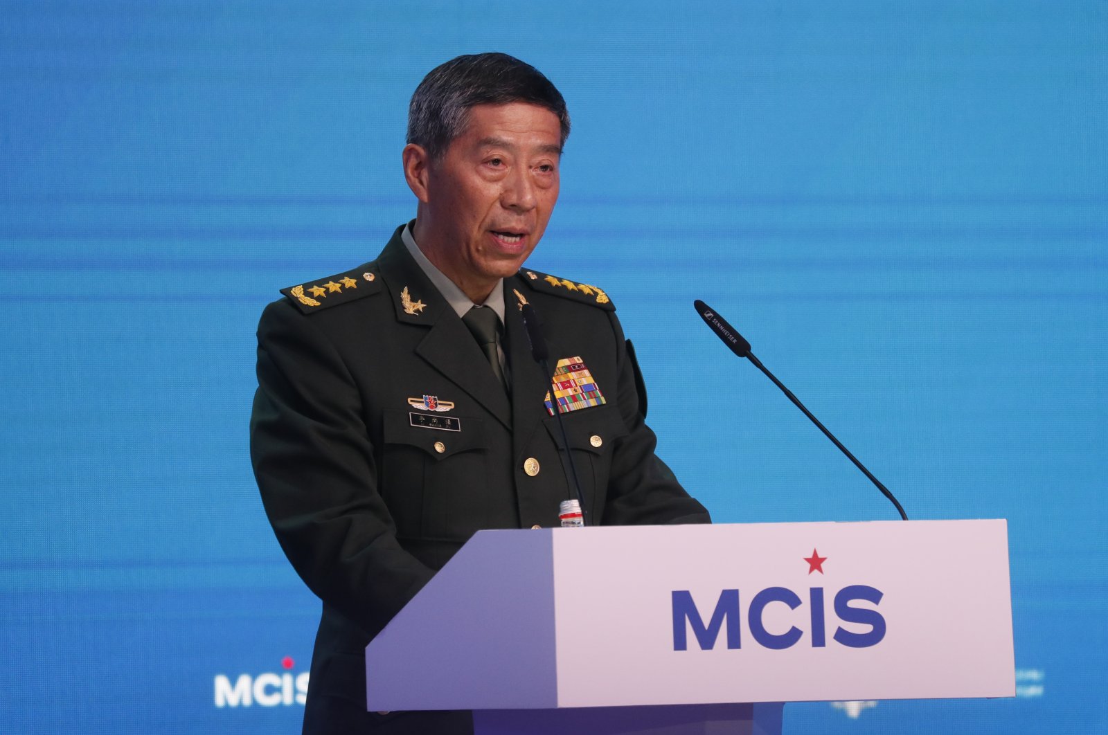 Chinese Defense Minister Li Shangfu delivers his speech at a session of the 11th Moscow Conference on International Security (MCIS) during the International Military-Technical Forum Army-2023 held at the Patriot Park in Kubinka, outside Moscow, Russia, Aug. 15, 2023. (EPA File Photo)